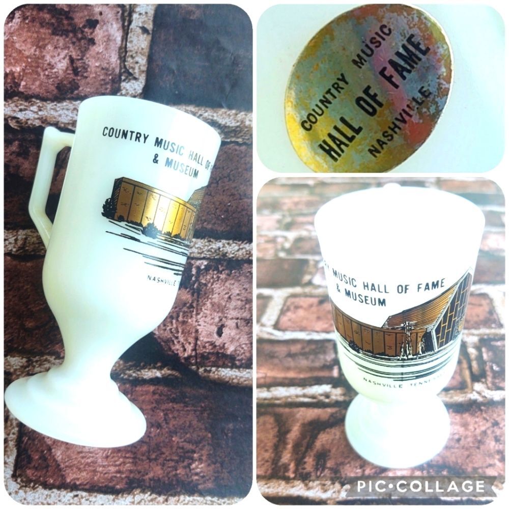 Vintage Country Music Hall of Fame Milk Glass Pedestal Mug with Original Label